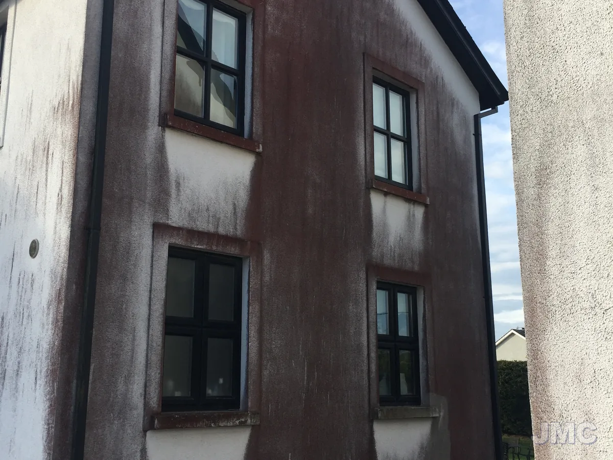 Before: Gable wall, red algae removed