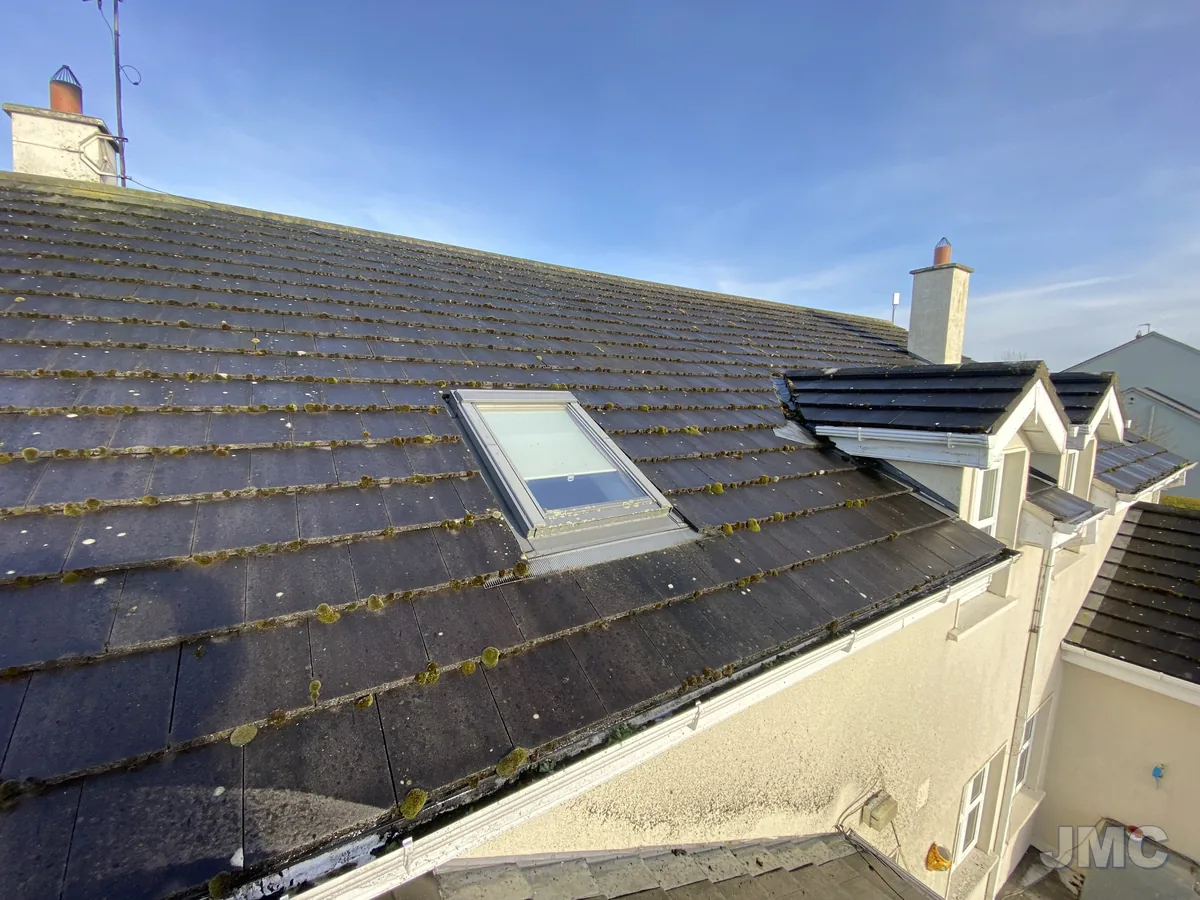 Before: Tiled roof with a roof window, moss cleared