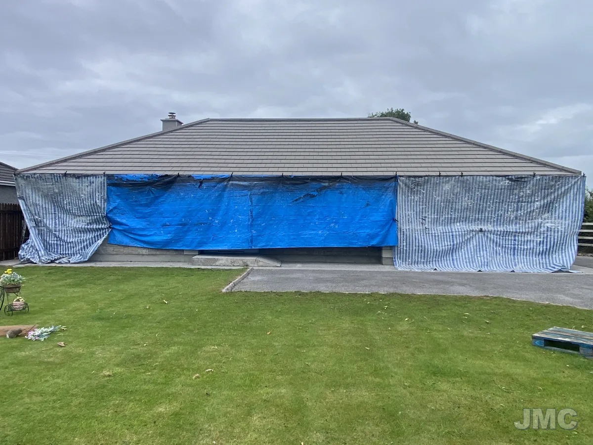 Before: Roof sealed, walls protected