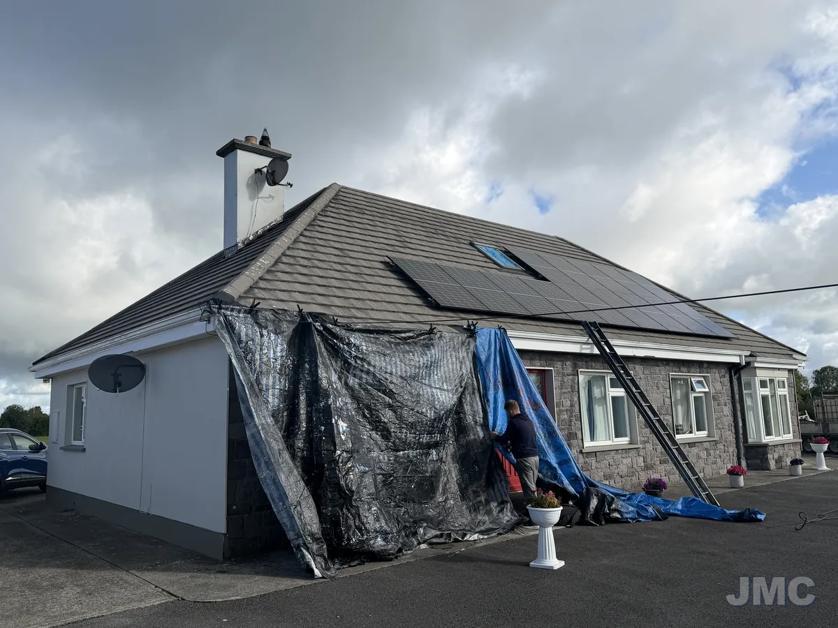 Before: Roof coated, panels cleaned
